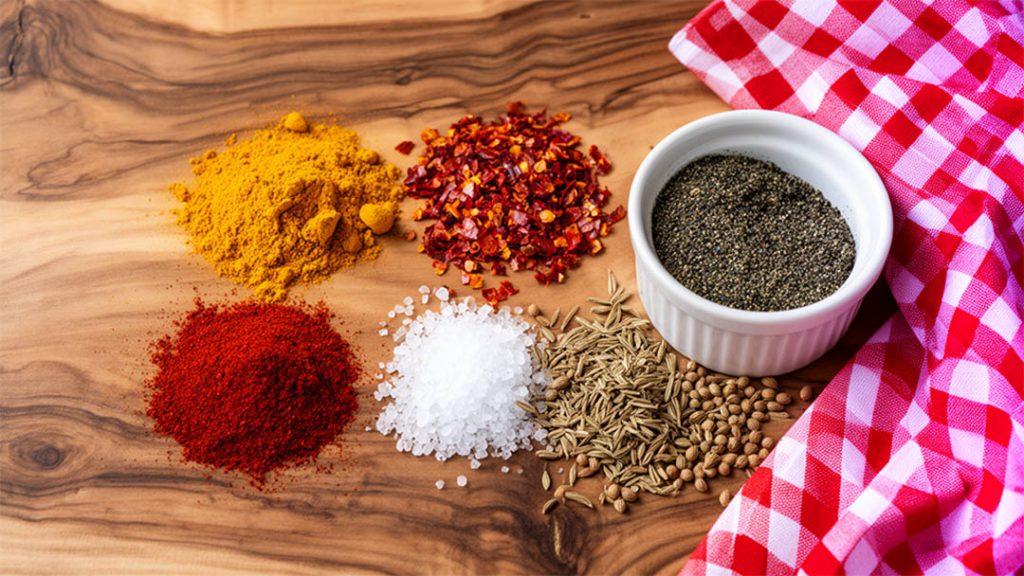 Traditional bong paya spices on wooden background